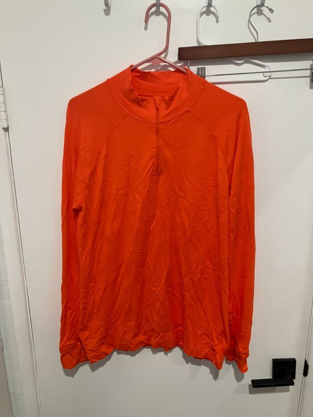 Fabletics Men's Quarter Zip Long Sleeved Performance Shirt, Orange, Size Medium